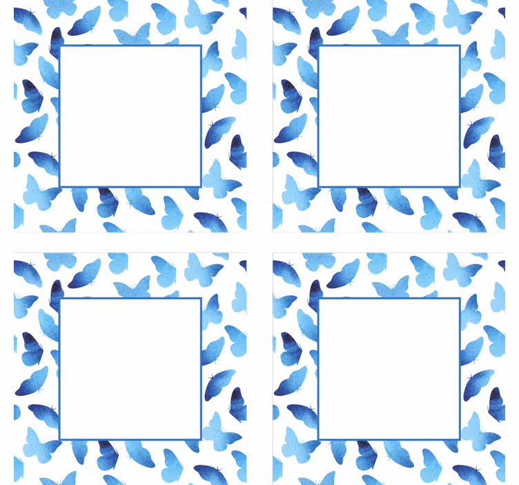 Posavasos personalizable con marco azul de mariposas - TenVinilo