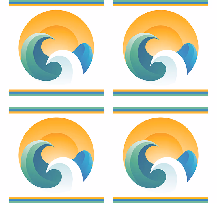 Posavasos moderno olas estilizadas con atardecer - TenVinilo