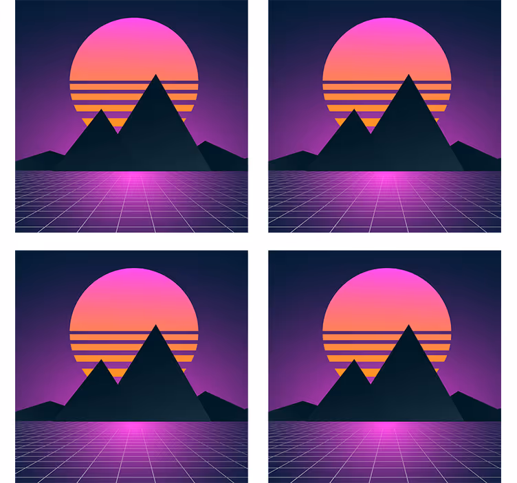 Posavasos moderno atardecer geométrico en montañas - TenVinilo