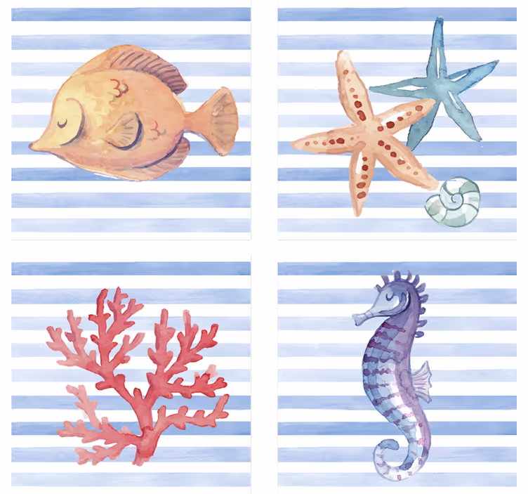 Posavasos de azulejo con arte de criaturas marinas - TenVinilo