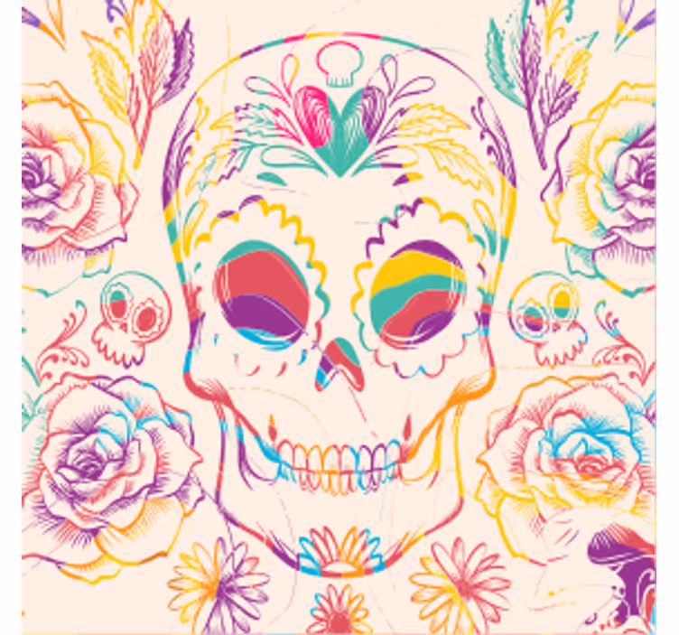 Posavasos halloween calavera floral colorida - TenVinilo