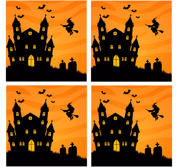 Posavasos halloween silueta casa embrujada - TenVinilo