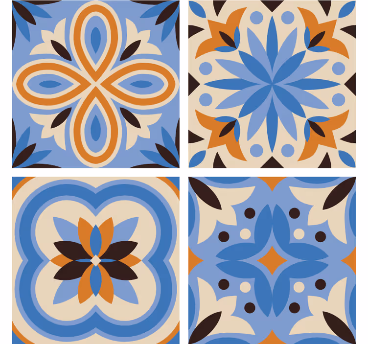 Posavasos azulejo Colección de azulejos azules y naranjas - TenVinilo