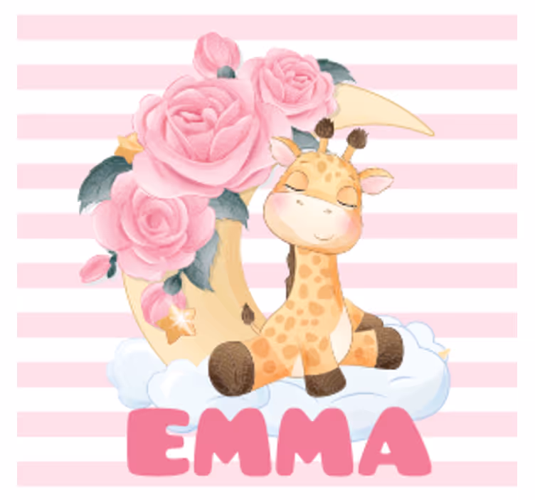 Posavasos personalizable jirafa con media luna floral - TenVinilo