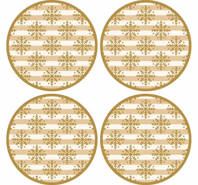 Posavasos navideño Copos de nieve dorados sobre rayas beige - TenVinilo