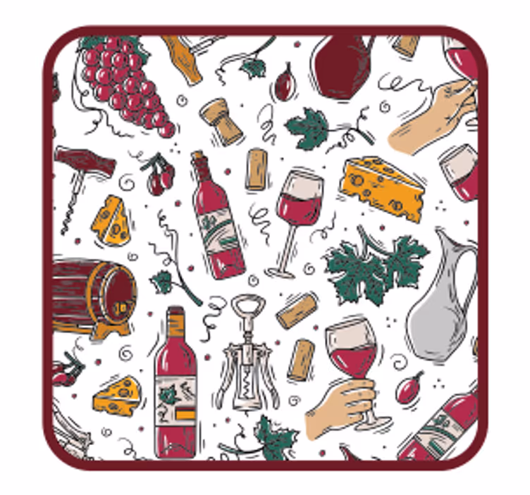 Posavasos cerveza botellas de vino uvas y queso - TenVinilo