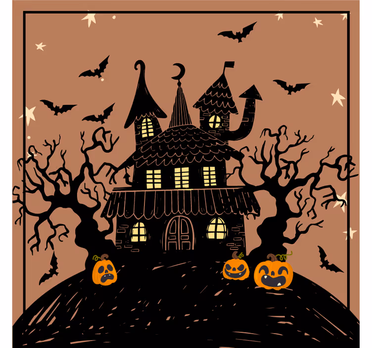 Posavasos Halloween Casa embrujada con murciélagos y calabazas at - TenVinilo