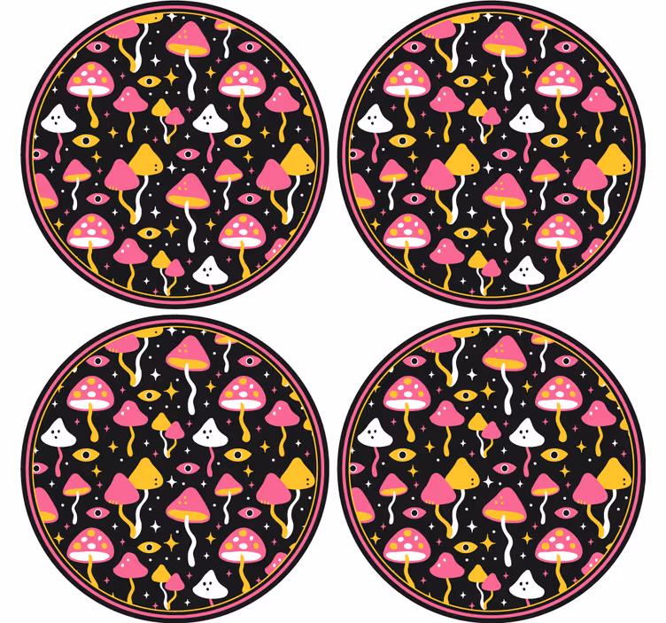 Posavasos frikis patrón de hongos coloridos - TenVinilo