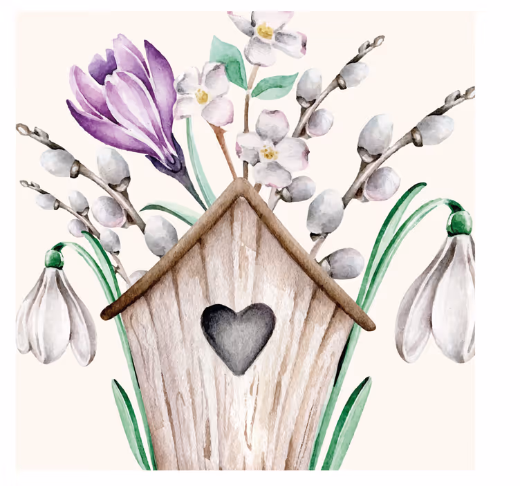 Posavasos boda casa de madera con flores - TenVinilo
