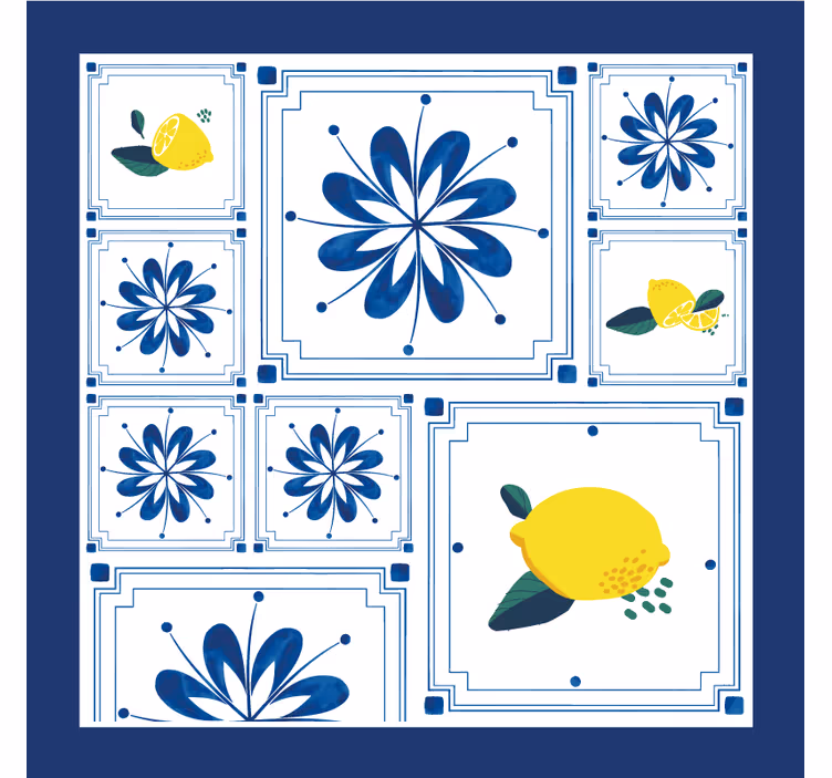 Posavasos de azulejo patrón floral de limón - TenVinilo