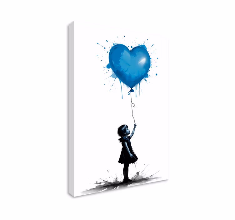 Cuadro artístico niña con globo de corazón azul - TenVinilo