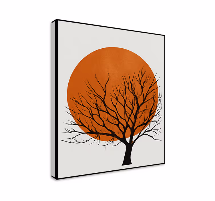 Cuadro de árboles silueta de puesta de sol dorada - TenVinilo