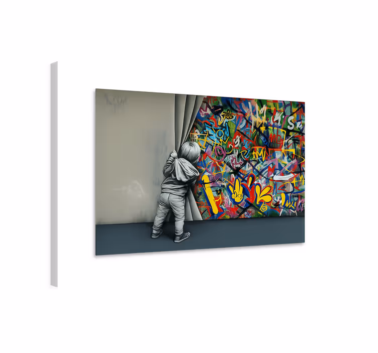 Cuadro artístico niño espiando grafitis - TenVinilo