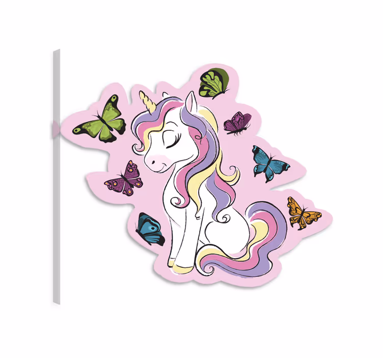 Cuadro de unicornios mágico con mariposas multicolores - TenVinilo