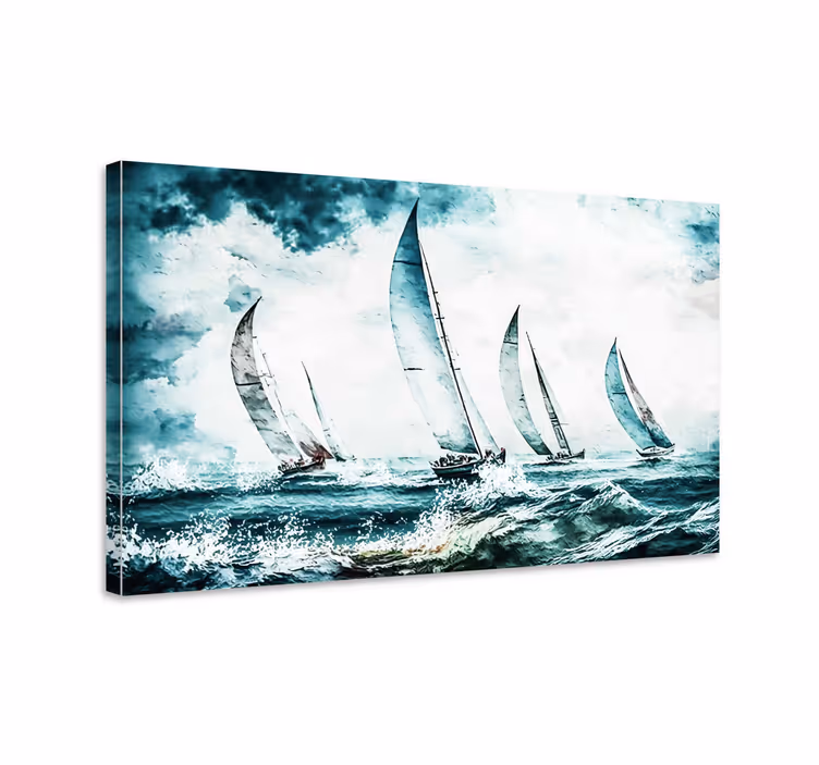 Cuadro azul pintura veleros en el mar - TenVinilo