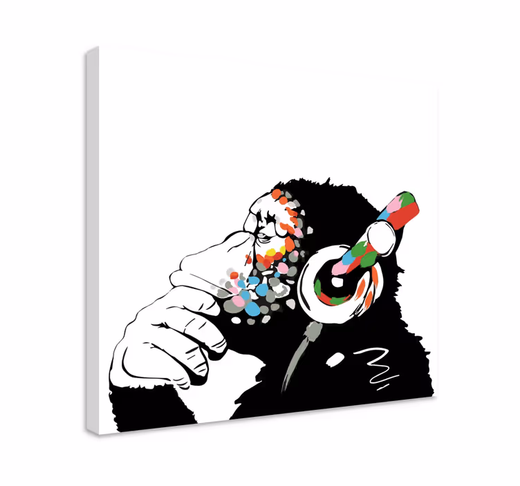 Cuadro musical mono banksy con cascos - TenVinilo