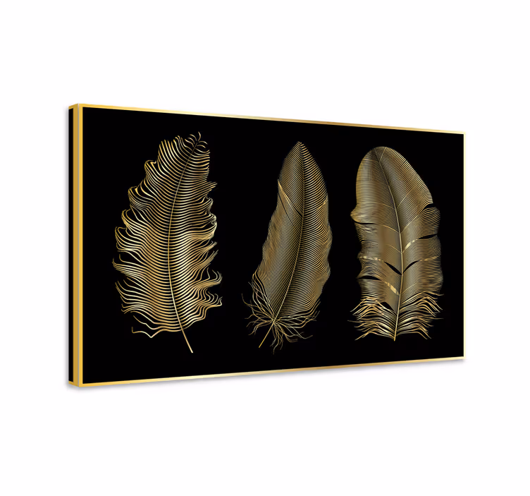 Cuadro plumas Plumas doradas fondo negro - TenVinilo