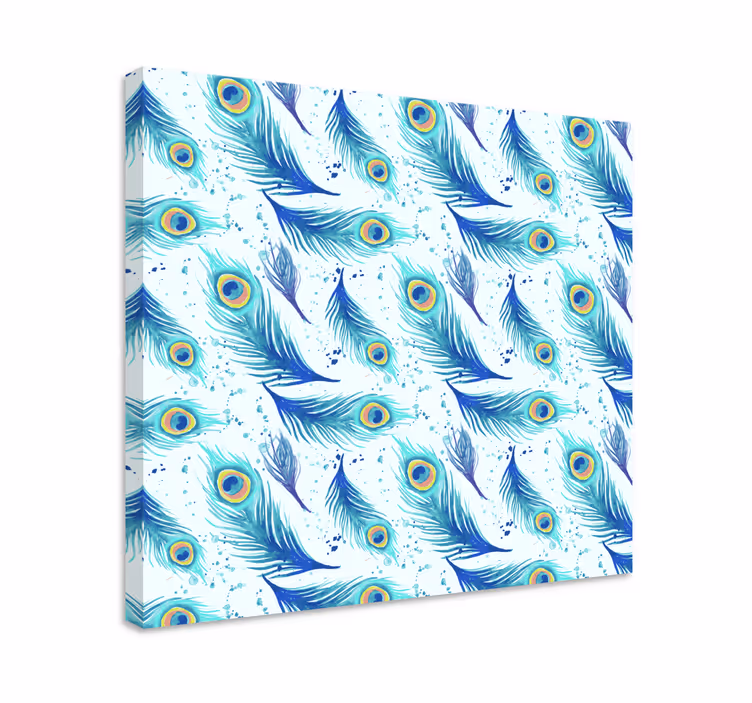 Cuadro plumas azules estilo acuarela - TenVinilo