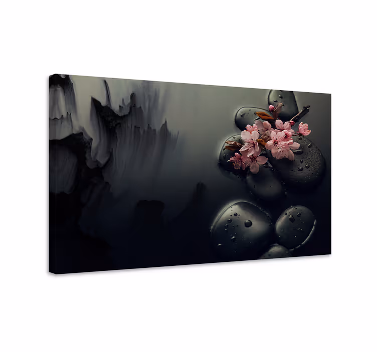 Cuadro elegante flores zen en piedras - TenVinilo