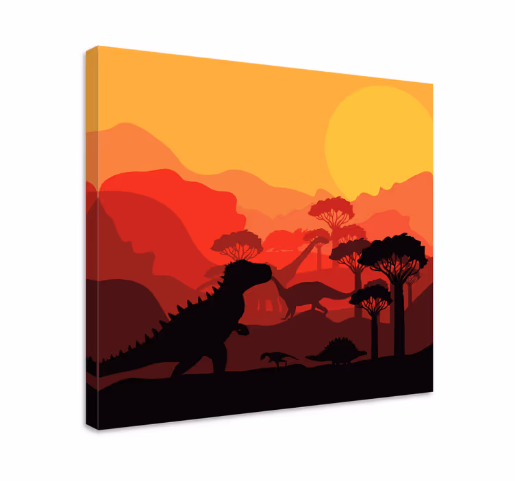 Cuadro de dinosaurios silueta de paisaje - TenVinilo