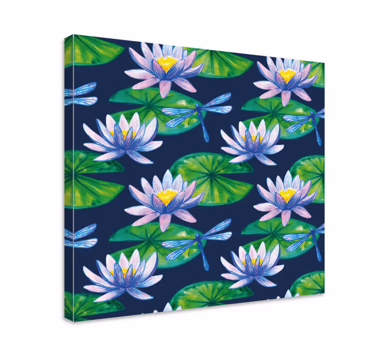 Cuadro de flores lotos y libélulas - TenVinilo
