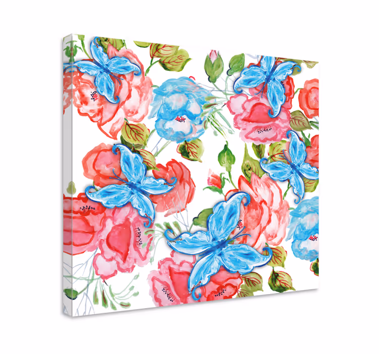 Cuadro mariposas Flores rosas y - TenVinilo