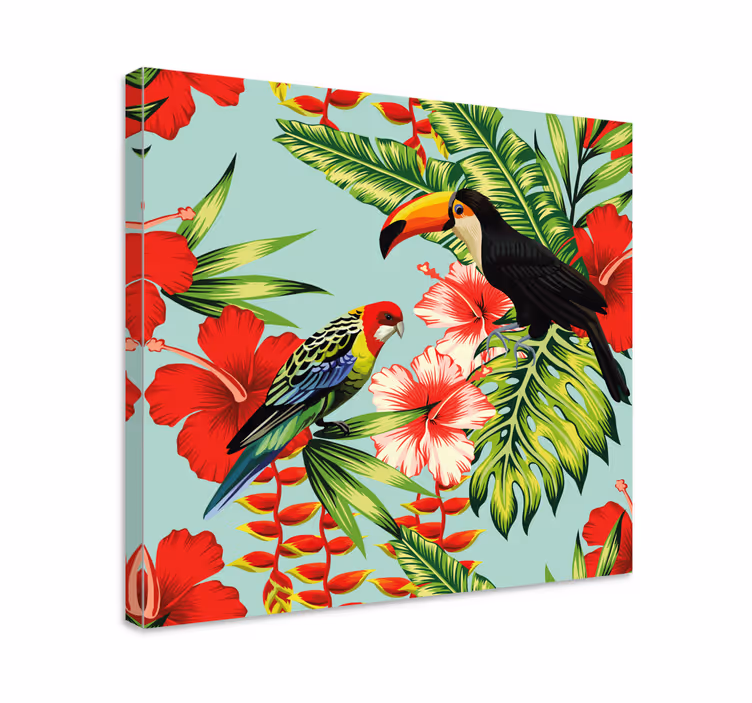 Cuadro aves Flores rojas tropicales - TenVinilo