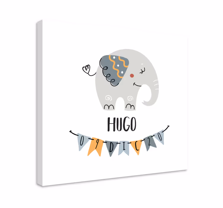Pintura habitación bebé Datos de cumpleaños con elefante - TenVinilo
