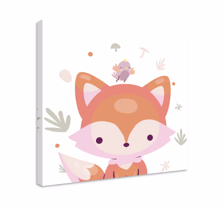 Pintura habitación bebé Lindo bebé zorro dibujos animados pájaro  - TenVinilo