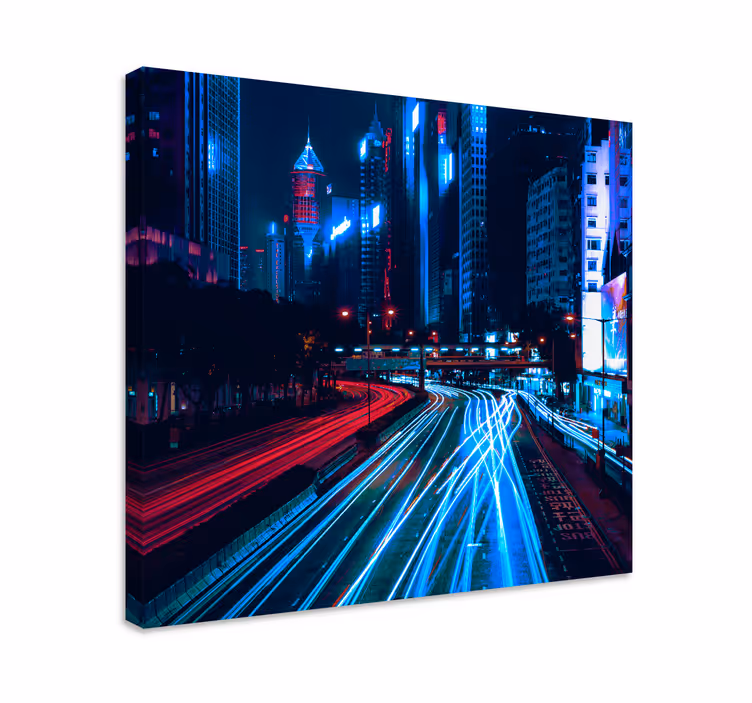 Cuadro paisajes Efecto de desenfoque de la ciudad rojo azul - TenVinilo