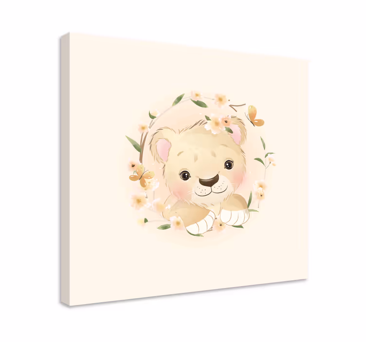 Cuadro animales cachorro de león con corona floral - TenVinilo