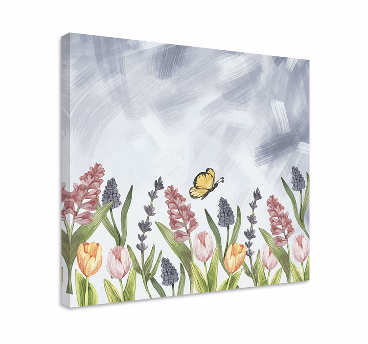 Cuadro de flores mariposa entre flores - TenVinilo