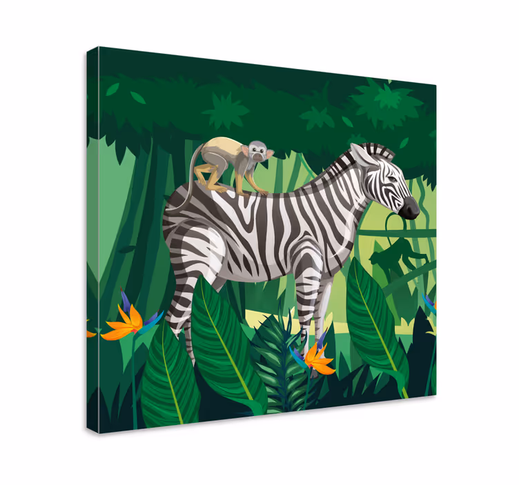 Cuadro animales cebra con mono - TenVinilo