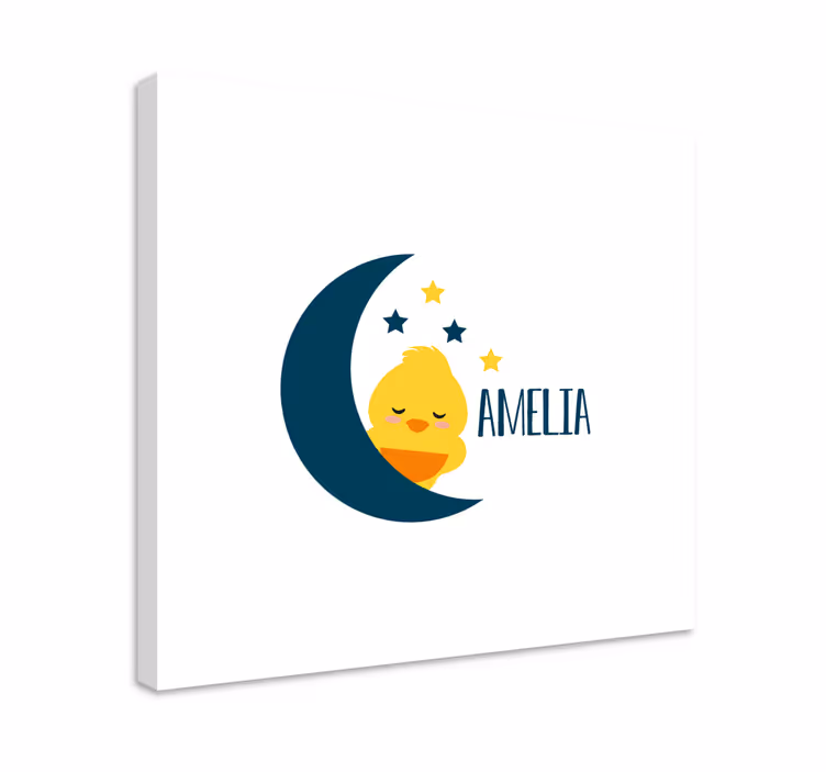 Cuadro aves Pollito en la luna con nombre - TenVinilo
