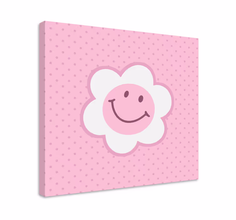 Cuadro en arte Flor rosa y blanco carita sonriente - TenVinilo