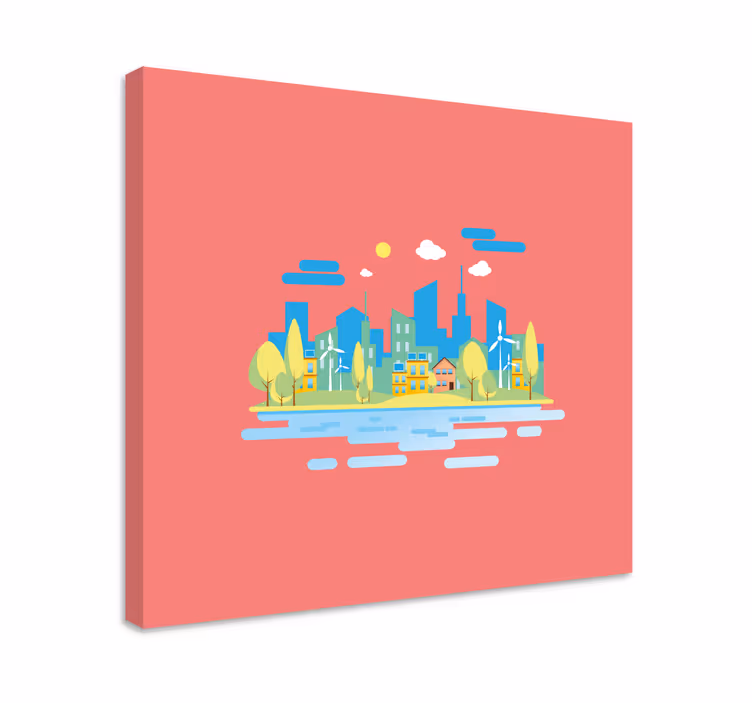 Cuadro infantil Ciudad azul con mar - TenVinilo