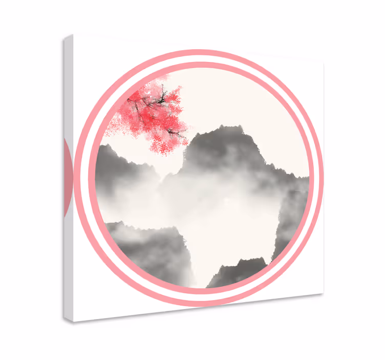 Cuadro paisajes silueta de montaña con flores - TenVinilo