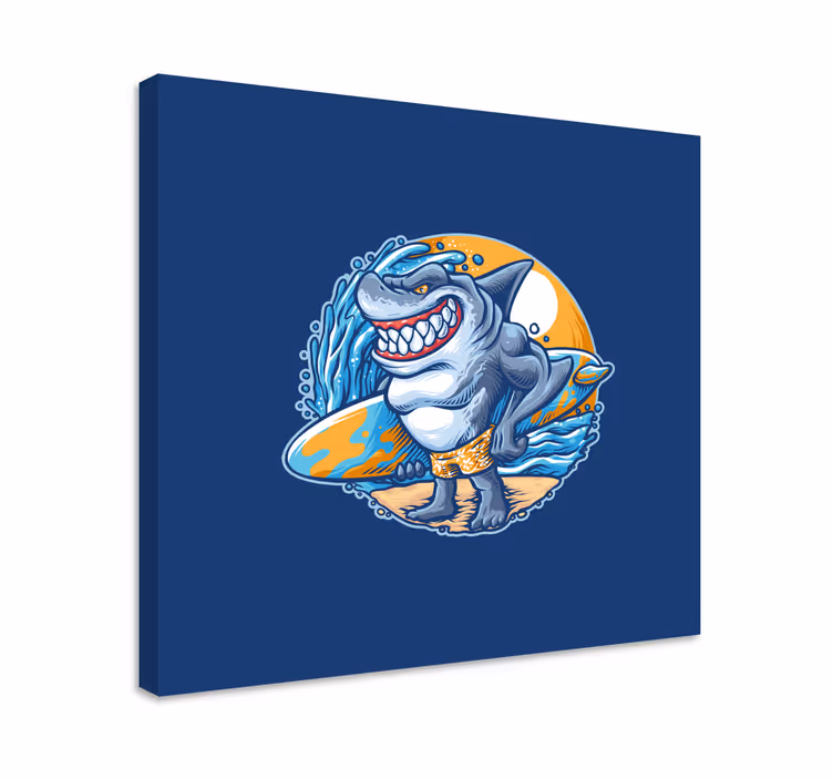 Cuadro moderno Dibujos animados de tiburón de tabla de surf - TenVinilo