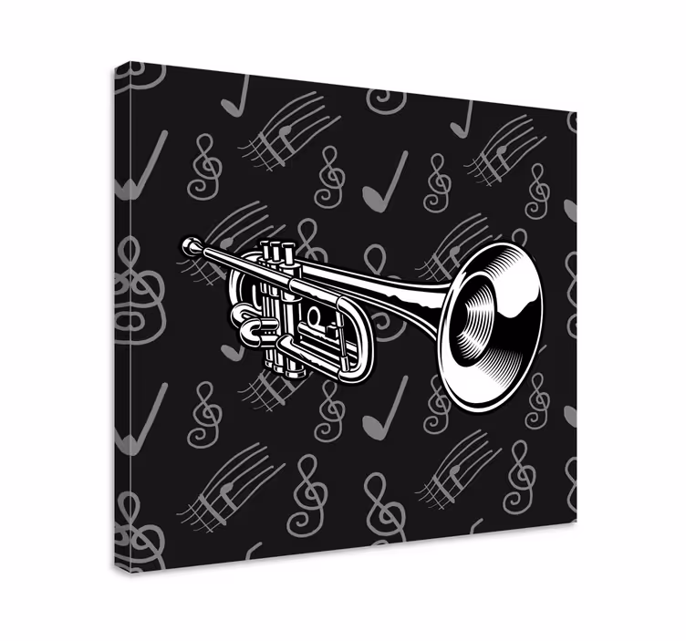Cuadro musical Ilustración de trompeta en blanco y negro - TenVinilo