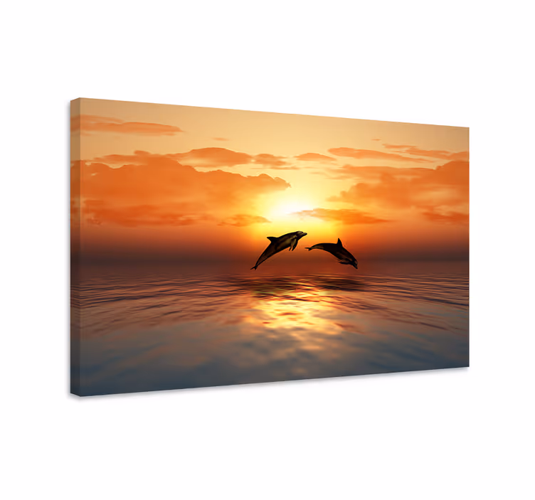 Cuadro paisajes Delfines saltando por la noche - TenVinilo