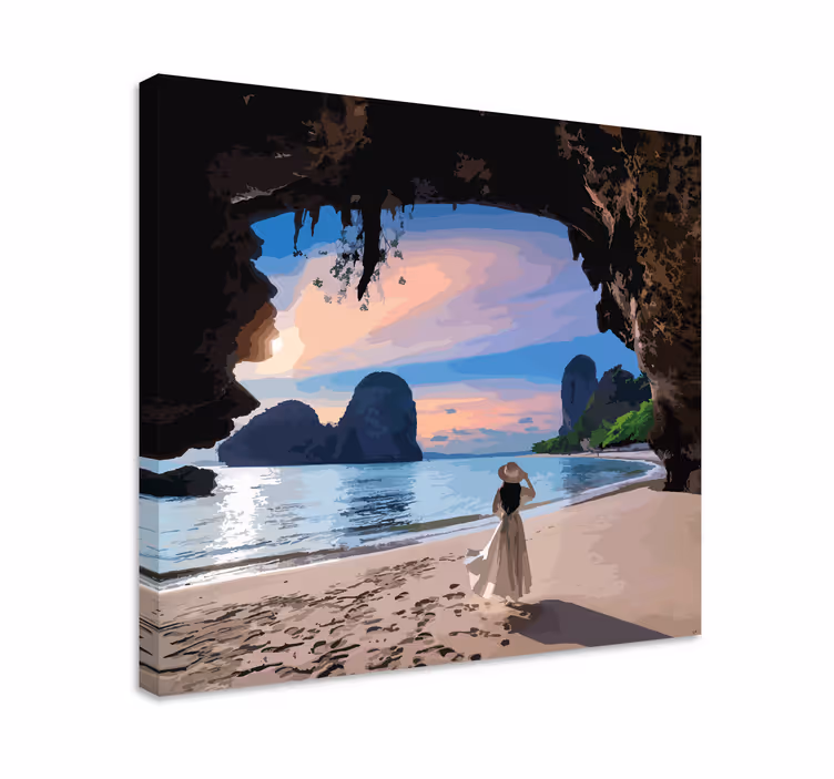 Cuadro paisajes Cueva de roca en la playa con el mar - TenVinilo