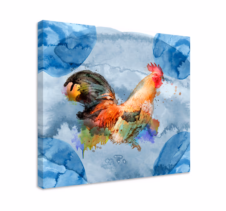 Cuadro aves Gallo pintado en textura de acuarela - TenVinilo