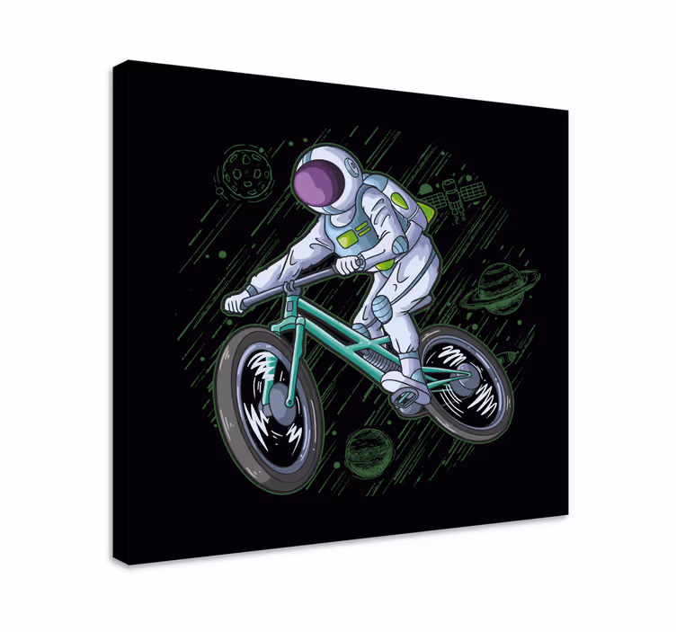 Cuadro para dormitorio Astronauta jugando bicicleta en el cielo - TenVinilo