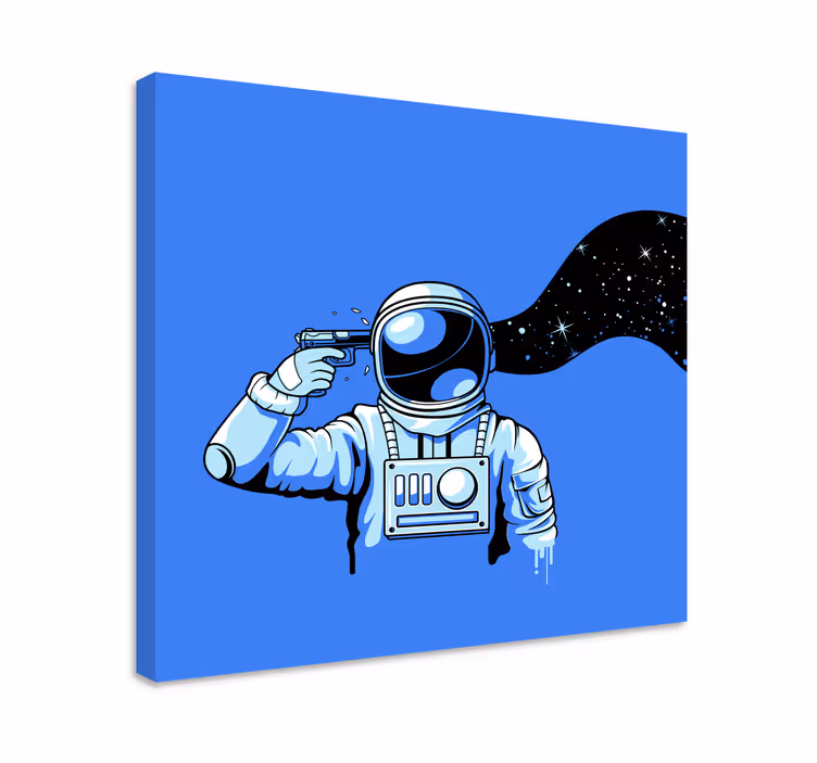 Cuadro para dormitorio Astronautas bajo pistola de presión - TenVinilo
