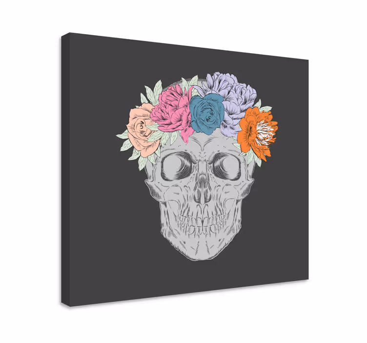 Cuadro de flores arreglo floral con calavera - TenVinilo