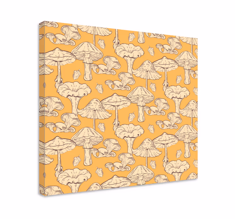 Cuadro plantas Hongos dibujados a mano con fondo amarillo - TenVinilo