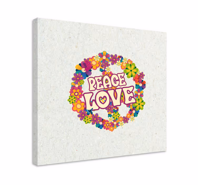 Cuadro frase corona floral de paz y amor - TenVinilo