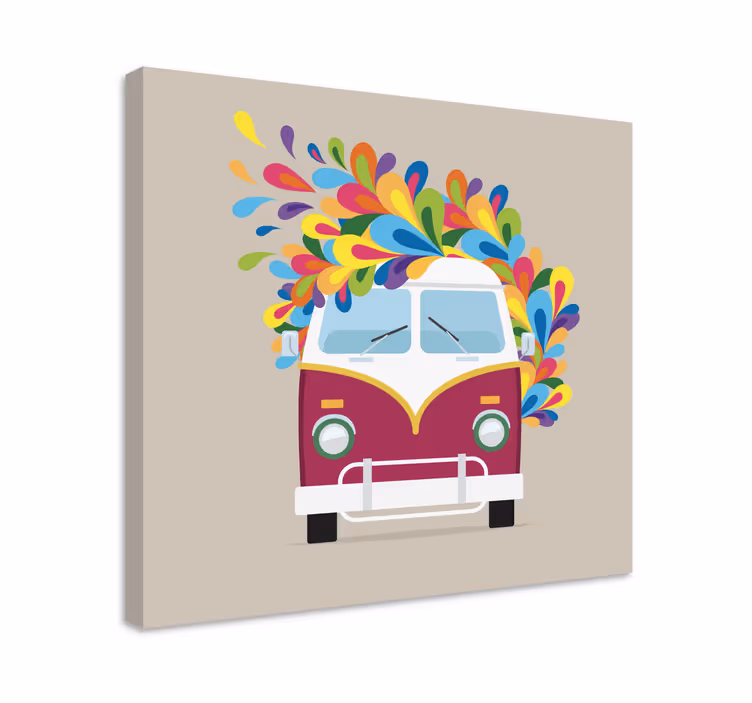 Cuadro vintage Autobús hippie goteando pintura colorida - TenVinilo