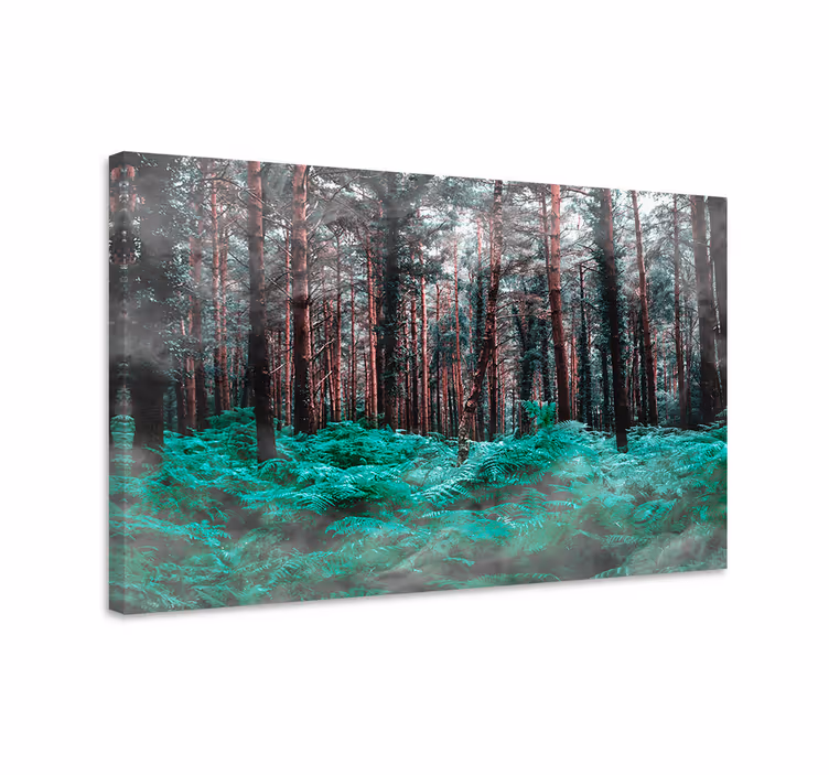 Cuadro paisajes Colores estéticos bosque verde y niebla - TenVinilo