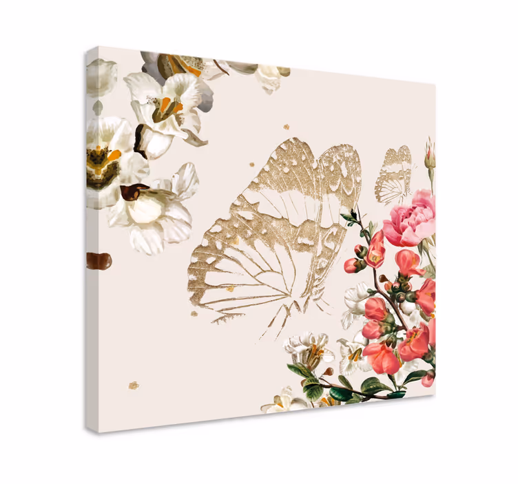 Cuadro vintage Rosa de estilo vintage con mariposas - TenVinilo